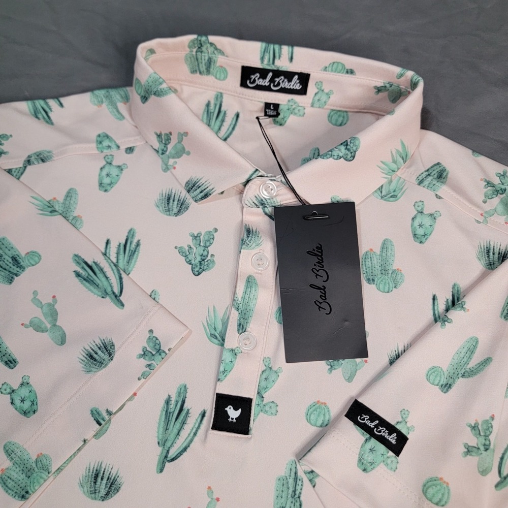 New Bad Birdie Polo Men's 2XL Multicolor Short Sleeve Cactus All Over Print NWI